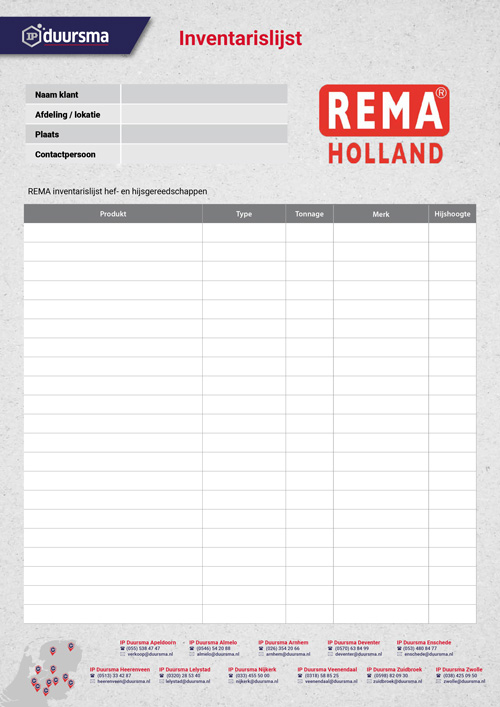 REMA inventarislijst inspectie