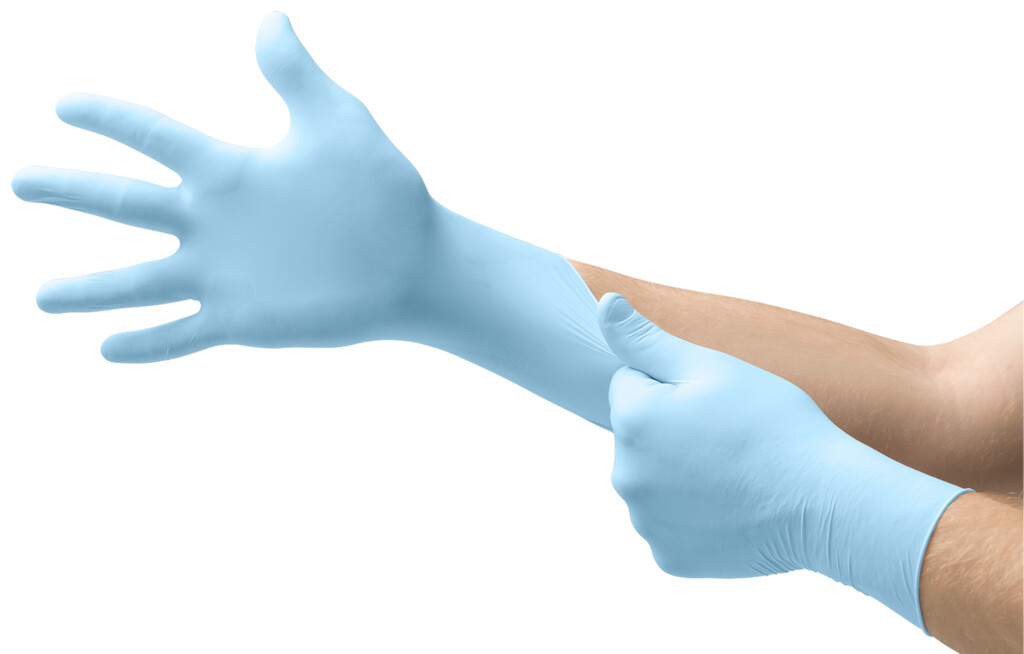 93-833 mt.L (8,5-9) Microflex Ansell Handschoenen blauw mt.L (8,5-9) Gecertificeerde ergonomische onderzoekshandschoen in nitril, poedervrij