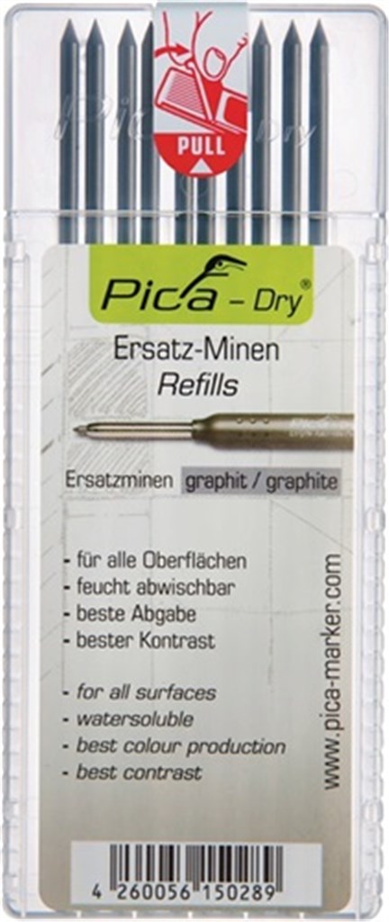 PICA Vullingenset Pica-Dry vocht afwisbaar van gladde oppervlakken 10x grafiet Pica Dry 4030 10 stiften / set
