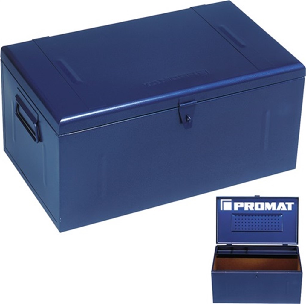 PROMAT Stalen koffer 830x440x340mm m.draaggrepen afsluitbaar, plaatstaal blauw