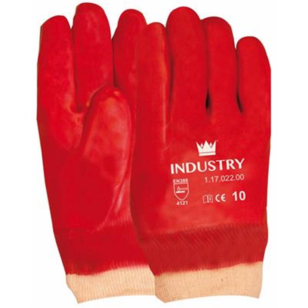 PVC handschoen rood gesloten rug, cat 2