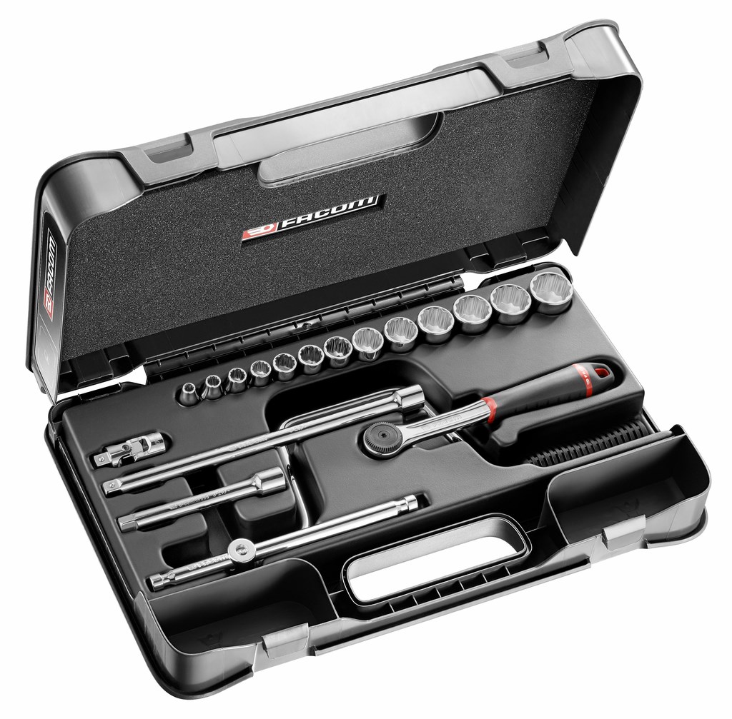 J.161-3P12U Facom doppendoos 3/8" 12-kant inch 19 delig met ratel en hulpstukken