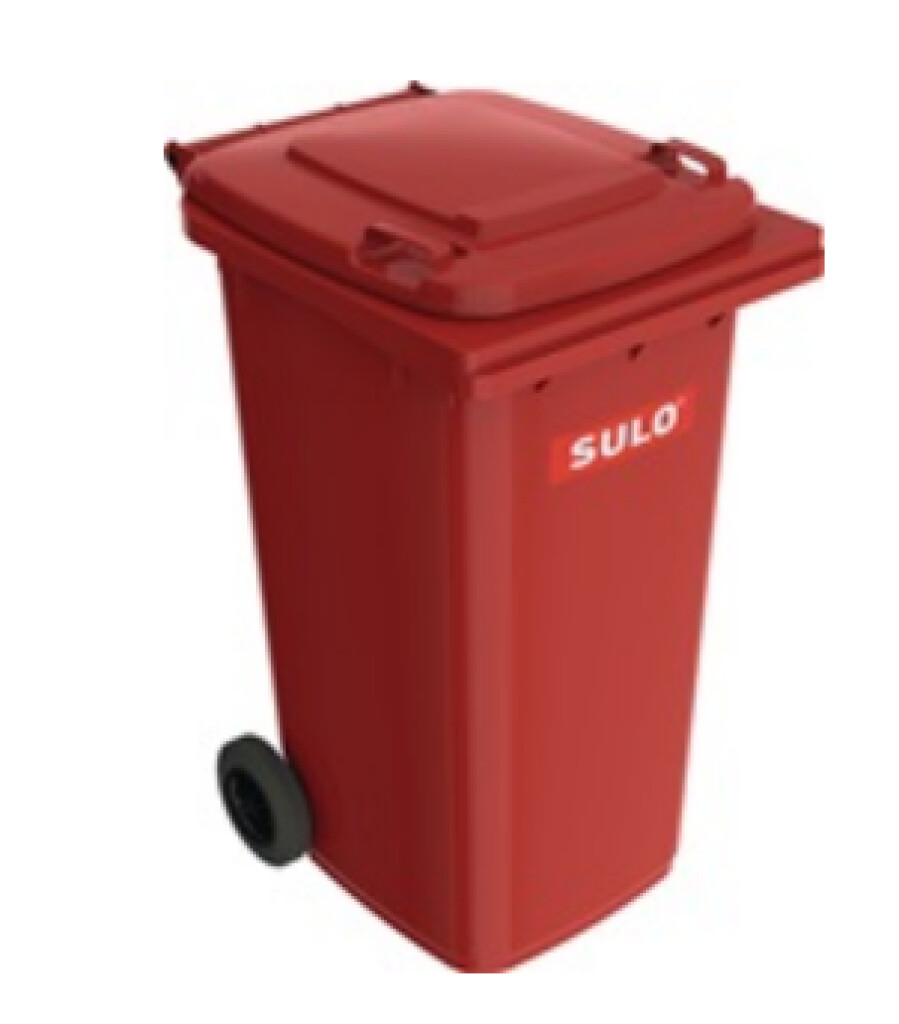 Afvalcontainer 240L rood V.lage-dichtheid-pe wiel-D.200mm
