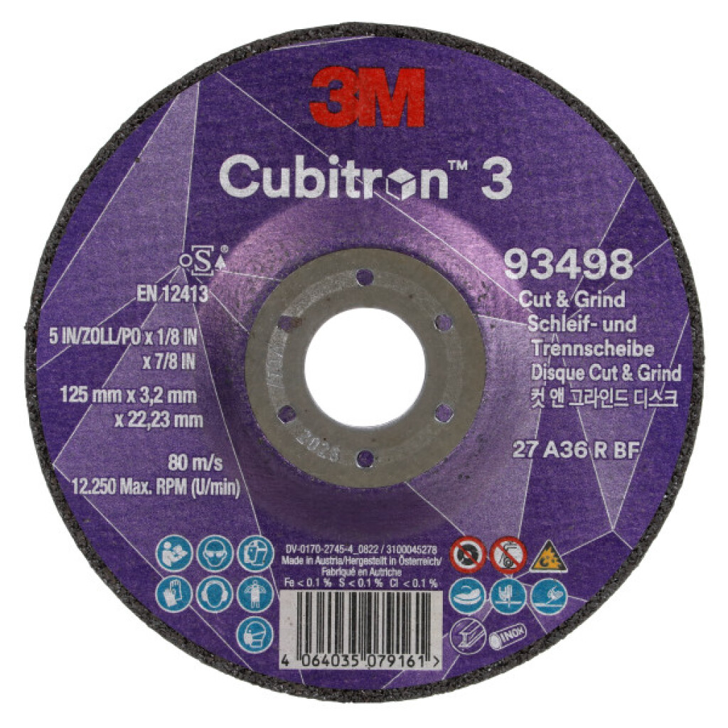 93498 3M Cubitron 3 cut/grind schijf T27 125X3,2X22,23mm 36+ 