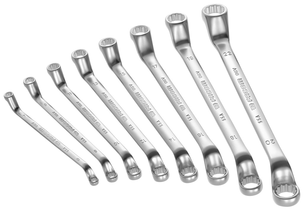 55A.JE8 Facom set verdiepte ringsleutels metrisch, 8-delig, van 6 tot 26mm
