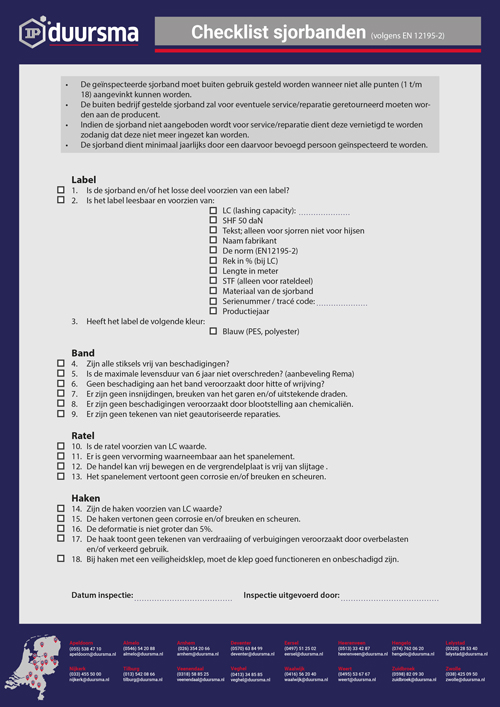 Duursma checklist sjorbanden