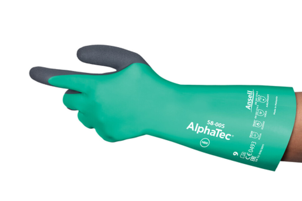 58-005 mt.9 AlphaTec Ansell Handschoenen groen mt.9 Ergonomische, comfortabele chemische bescherming