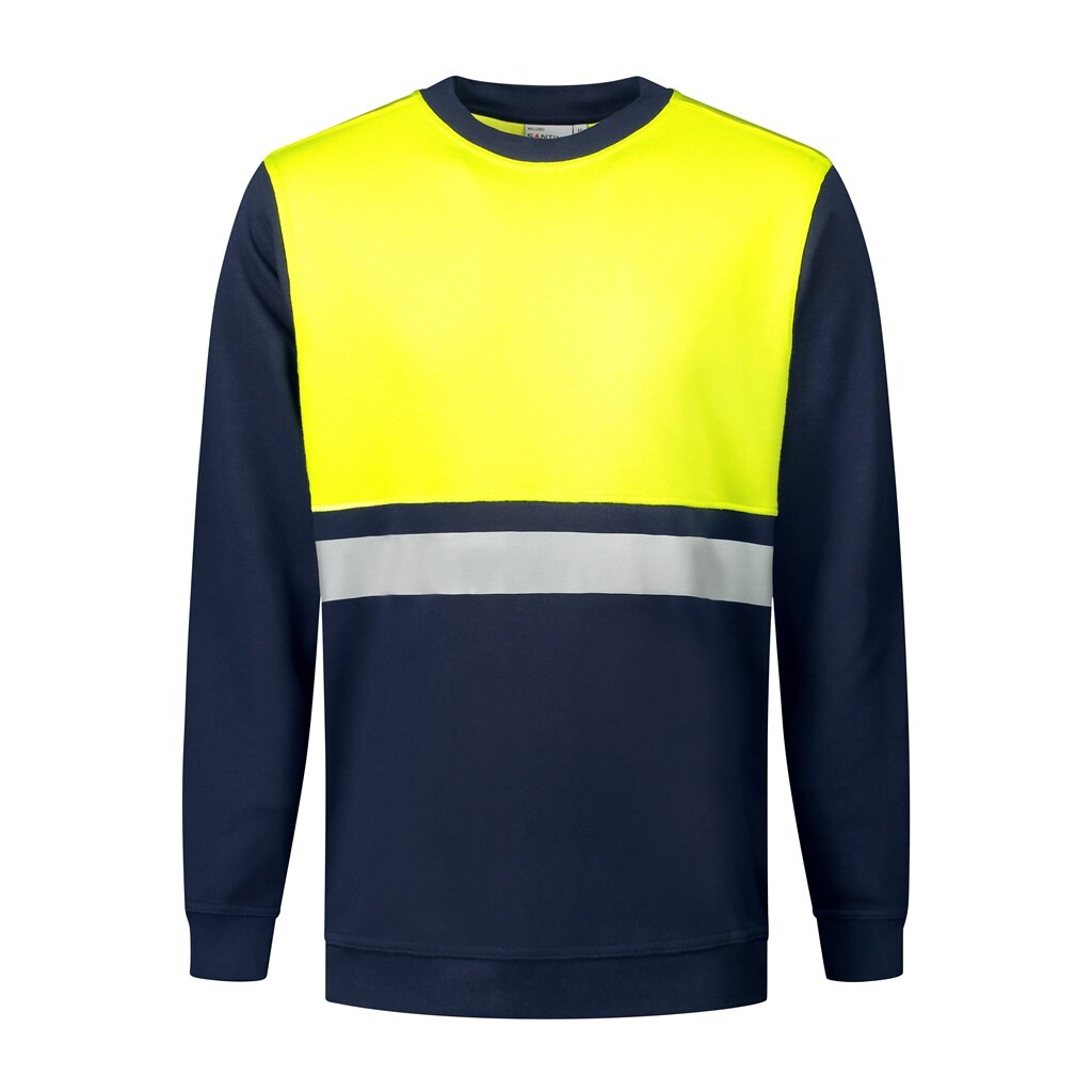 O-hals Helsinki L SANTINO HiVis-Line Sweater Real Navy / Fluor Yellow mt.L (Unisex, Semi HiVis Regular Fit)