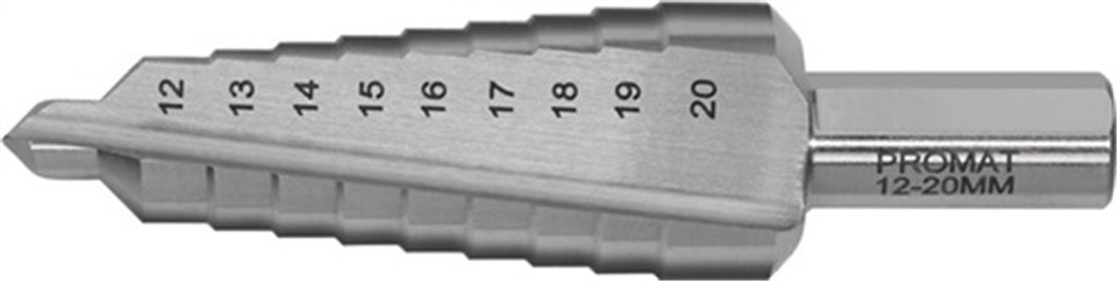 PROMAT Getrapte boor boorbereik 12-20 mm HSS met rechte groeven snedeaantal 2