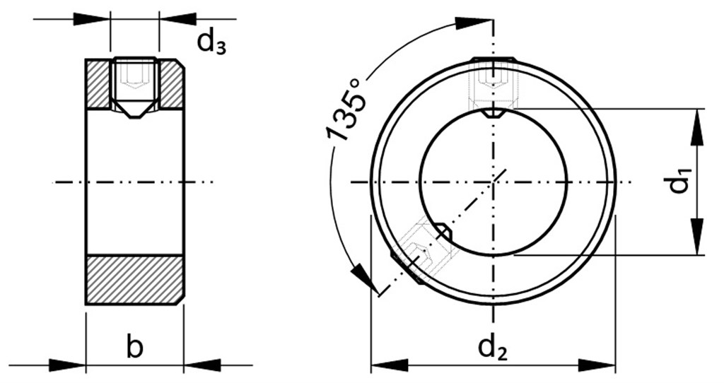 DIN≈705A/ISO4027 18x32x14mm RVS A2 Stelring met stelschroef met binnenzeskant en kraterpunt