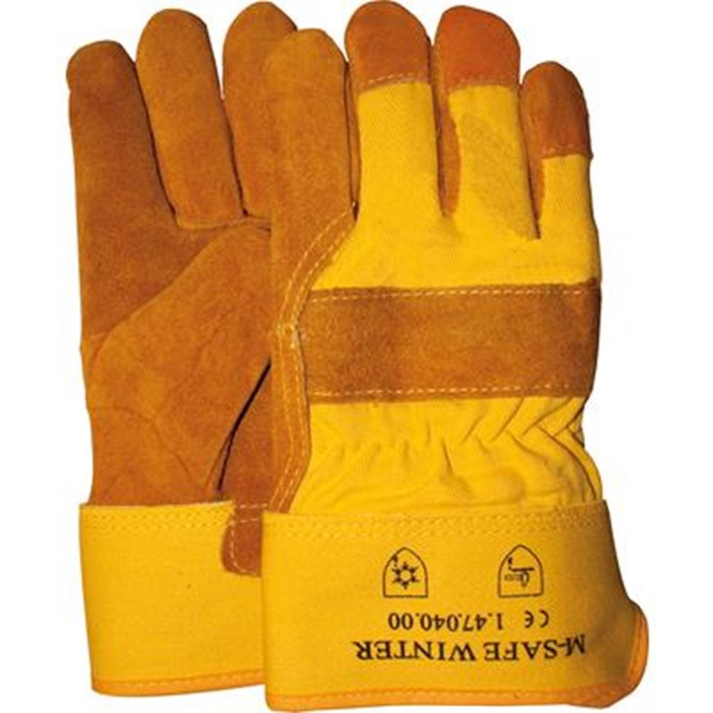 Splitlederen handschoen foamvoering gele kap/rug
