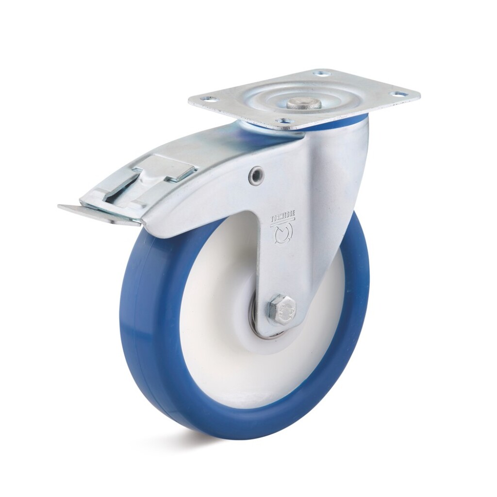 L-IL-PUZK-125-K-3-DSN TORWEGGE Zwenkwiel met plaat en rem, polyamide velg, PU band 125mm