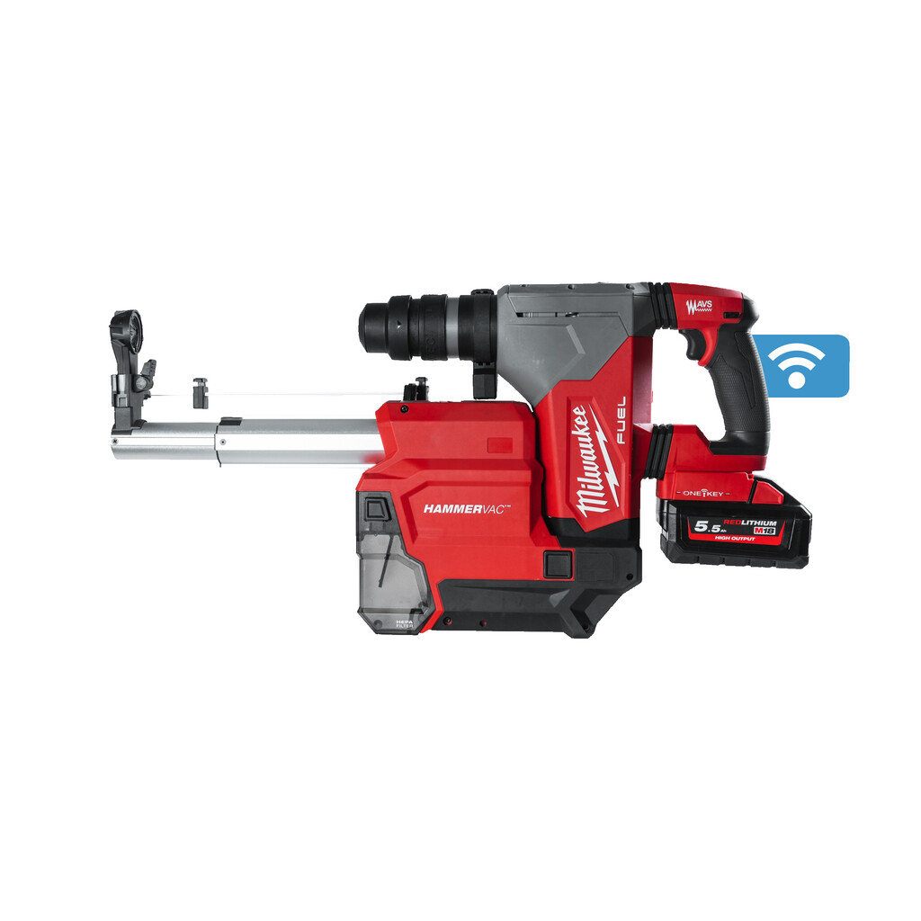 M18 ONEFHPX DEL-552C Milwaukee M18 FUEL™ ONE-KEY™ SDS-plus 32mm hamer met stofafzuiging 5,5 Ah accu (2 st) en lader