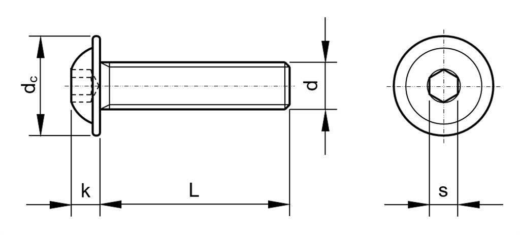 ISO7380-2 M5x20 RVS A2 Laagbolkopflensschroef met binnenzeskant