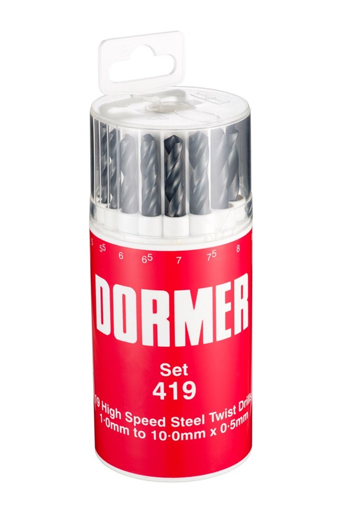 A191419 Dormer DIN338 HSS Spiraalborenset A100 nr.413 Stoomontlaten 19-dlg 1 t/m 10mm 0,5 oplopend