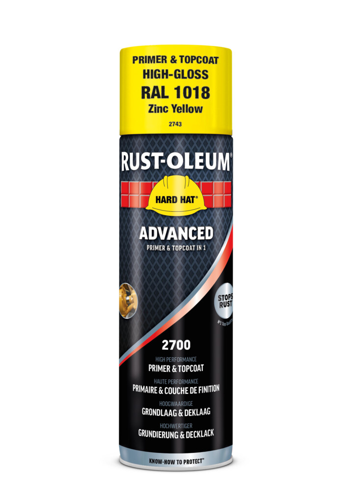 2743 Rust-Oleum Hard Hat Advanced 2 in 1, Zinkgeel Ral1018 hoogglans spuitbus 500ml