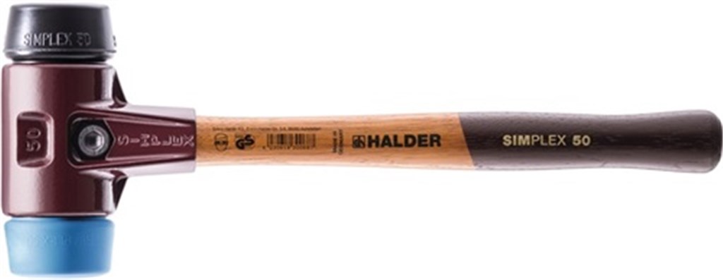 HALDER Kunststofhamer SIMPLEX zacht/middelhard hout lengte 405 mm hoofd-d. 60 mm TPE-soft blauw/rubber zwart