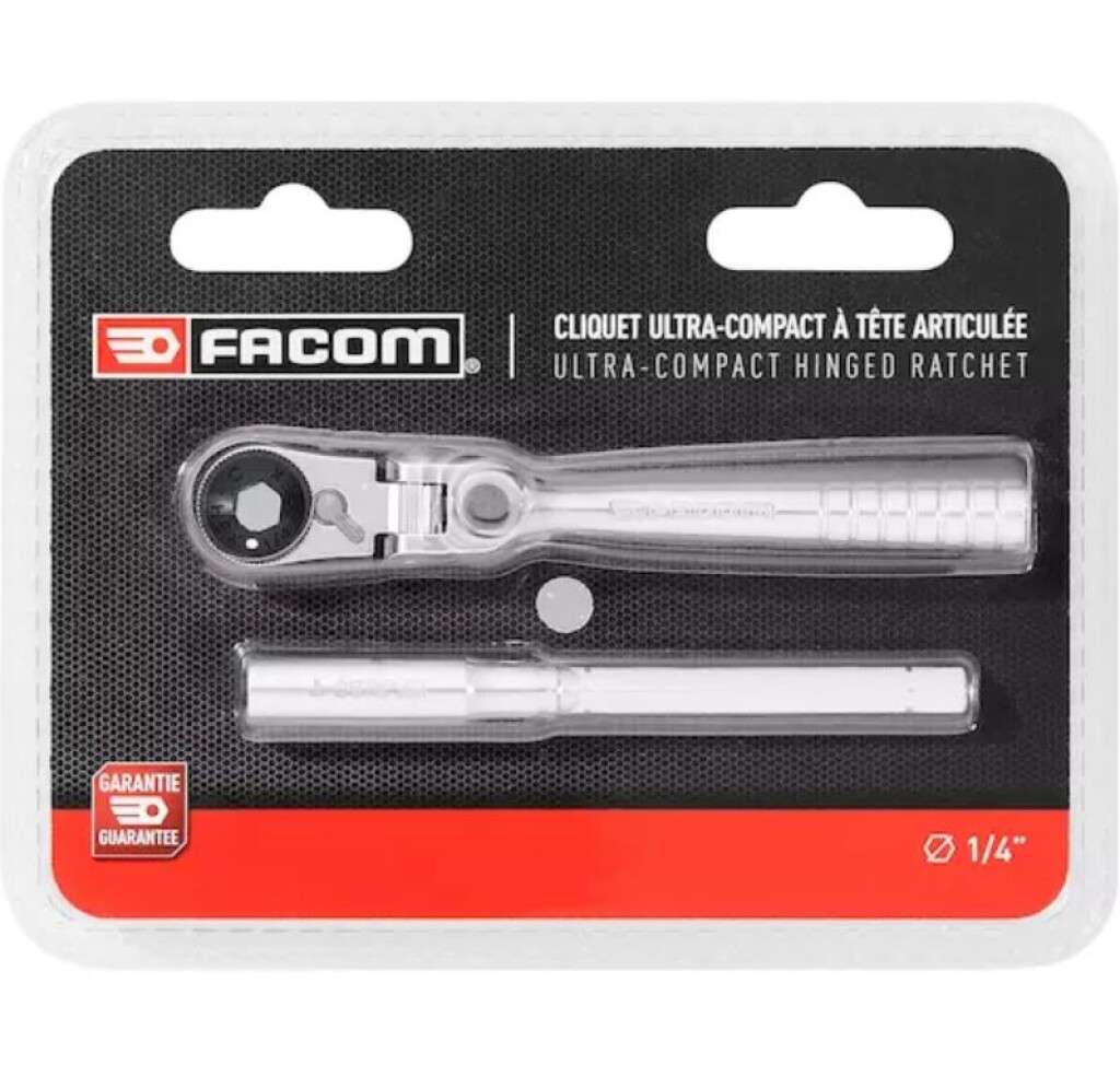 R.180PB Facom ratel compact 1/4'' met flexibele kop 180° voor bits
