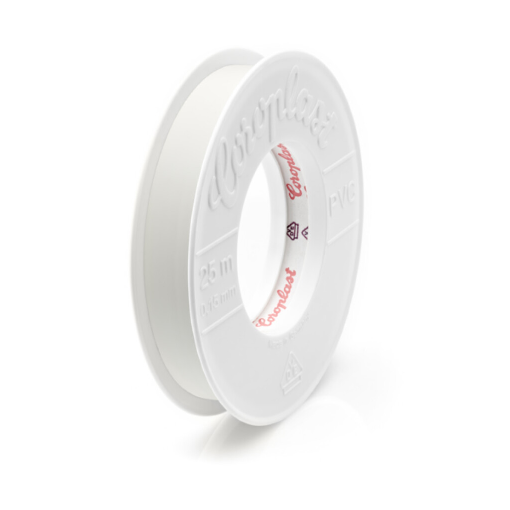 302-15X25 wit Coroplast PVC Isolatietape wit ouderdoms- en weerbestendig breedte 15mm lengte 25mtr