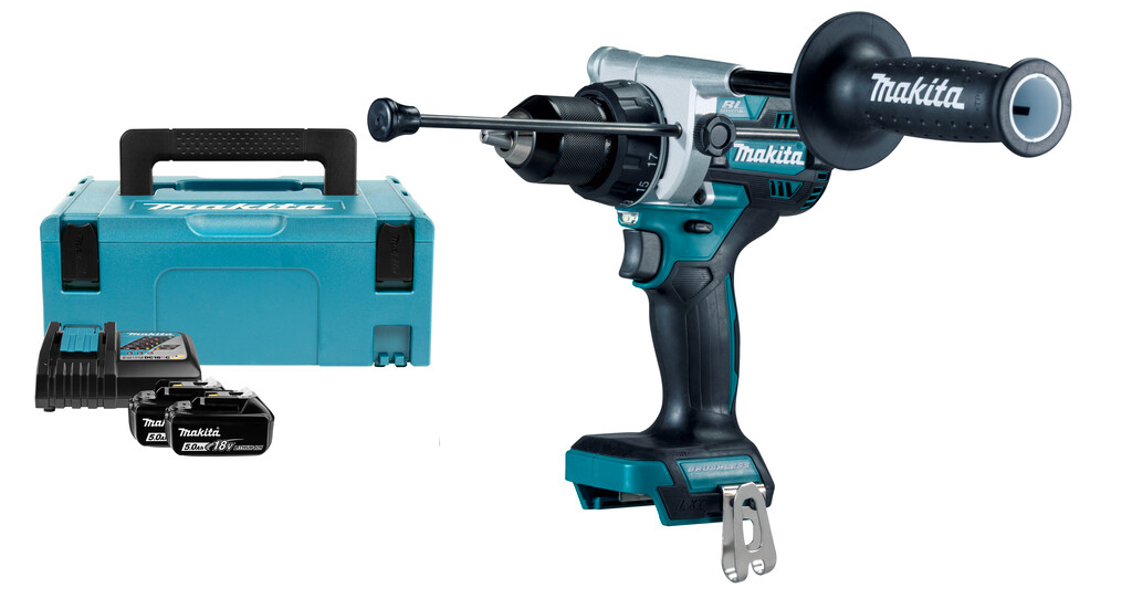 DHP486RTJ Makita 18V Klopboor-/schroefmachine 5,0 Ah accu (2 st), snellader, in Mbox