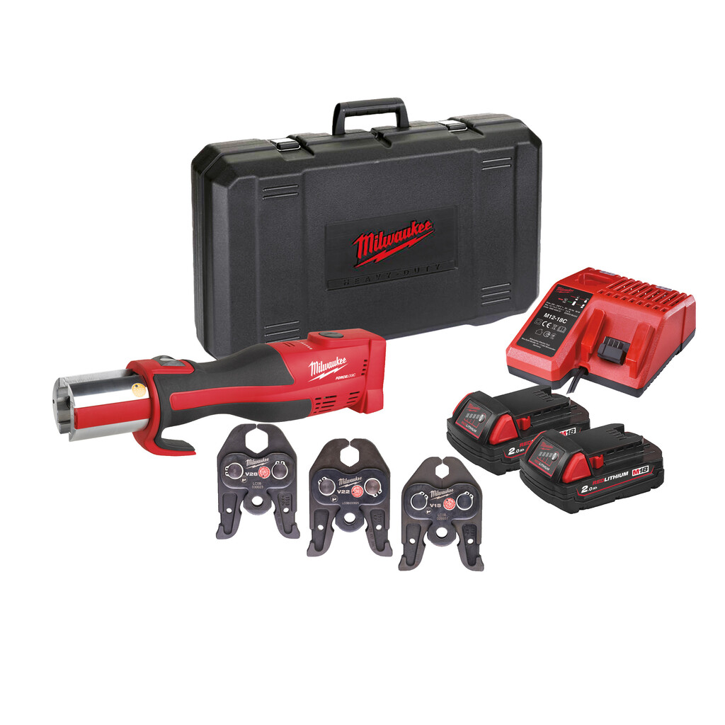 M18 BLHPT-202CV SET Milwaukee M18™ FORCE LOGIC™ compact koolborstelloos persgereedschap 2,0 Ah accu (2 st) en lader