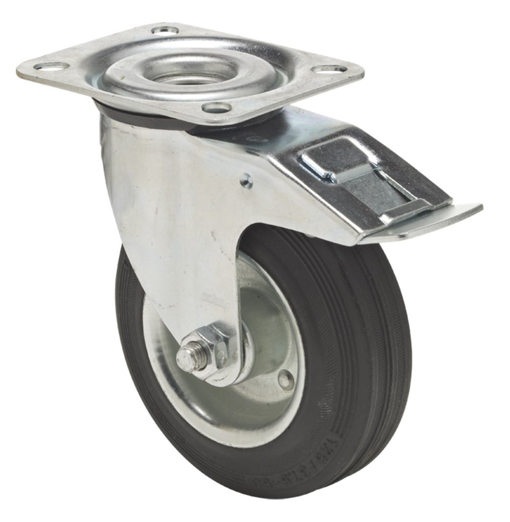 BPSM 2003 2100 Colson Zwenkwiel met rem, Zwart rubberband 85 shore A