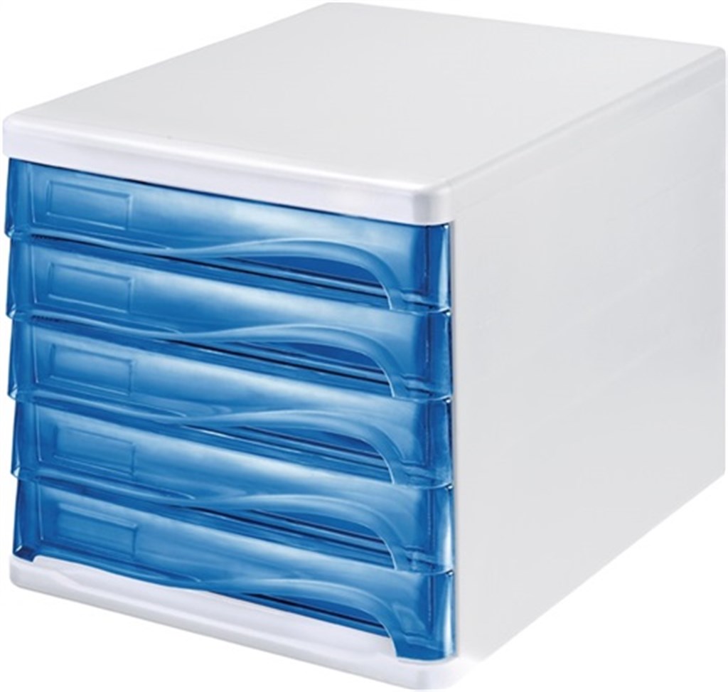 HELIT Ladenbox  kunststof H245xB265xD340 mm 5 laden wit/blauw-transparant