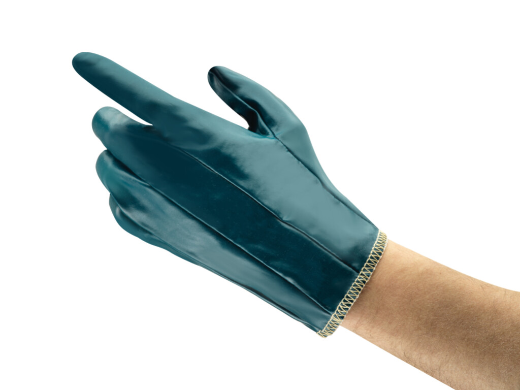 32-105 mt.8 Hynit Ansell Handschoenen blauw mt.8 Geïmpregneerde nitrillaag op interlock voering