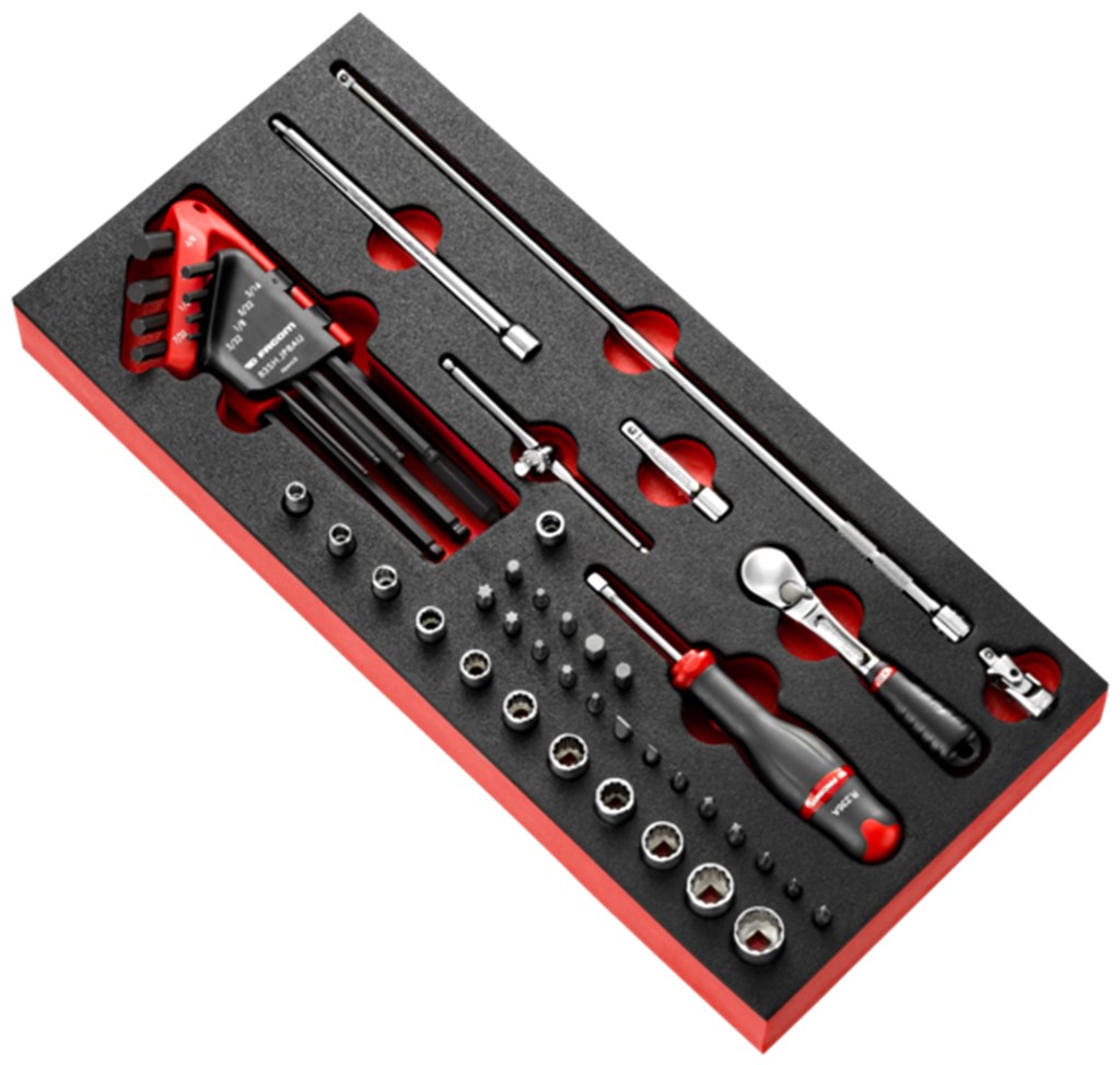 MODM.RL2U FACOM Module van foam met ratel met vergrendeling 1/4" en doppen in inches