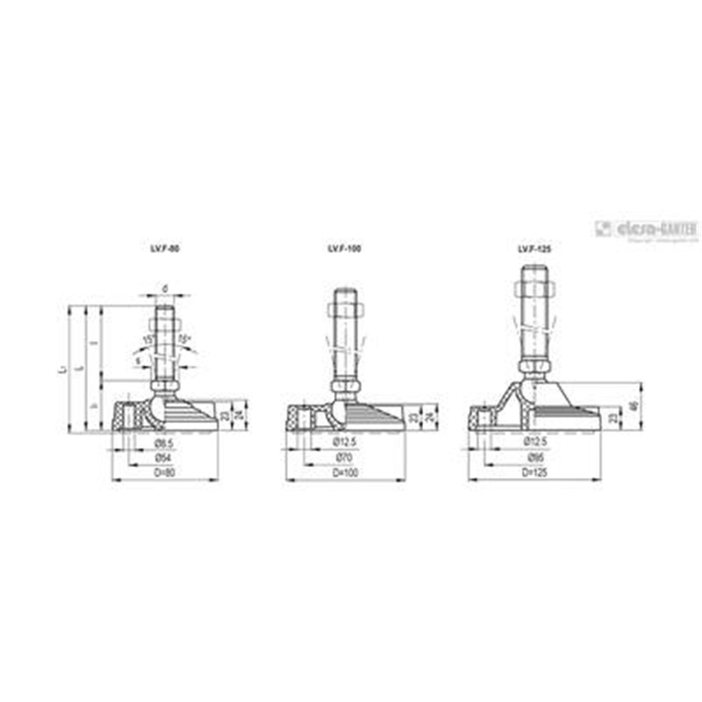 LV.F-80-14-M16x168 Elesa Stelvoet met grondbevestiging