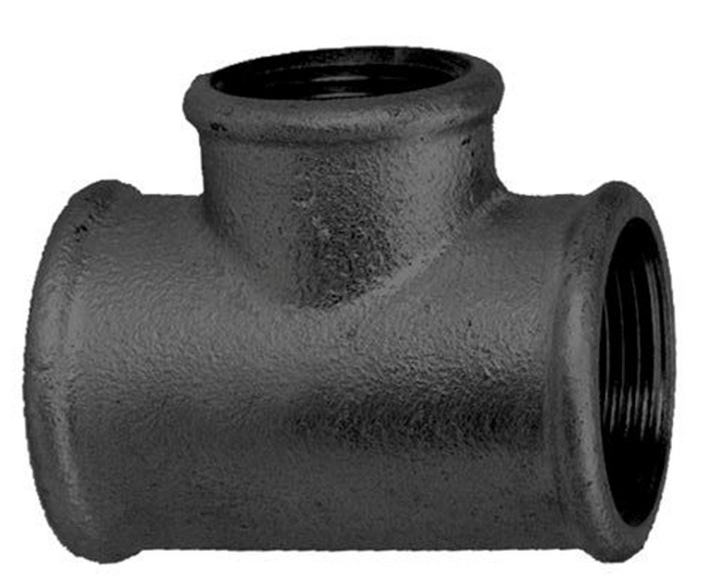 Fig. 130 - 1.1/2"x1.1/4"x1.1/2" (bi x bi x bi) T-stuk, verlopend gietijzer zwart DN40x32x40