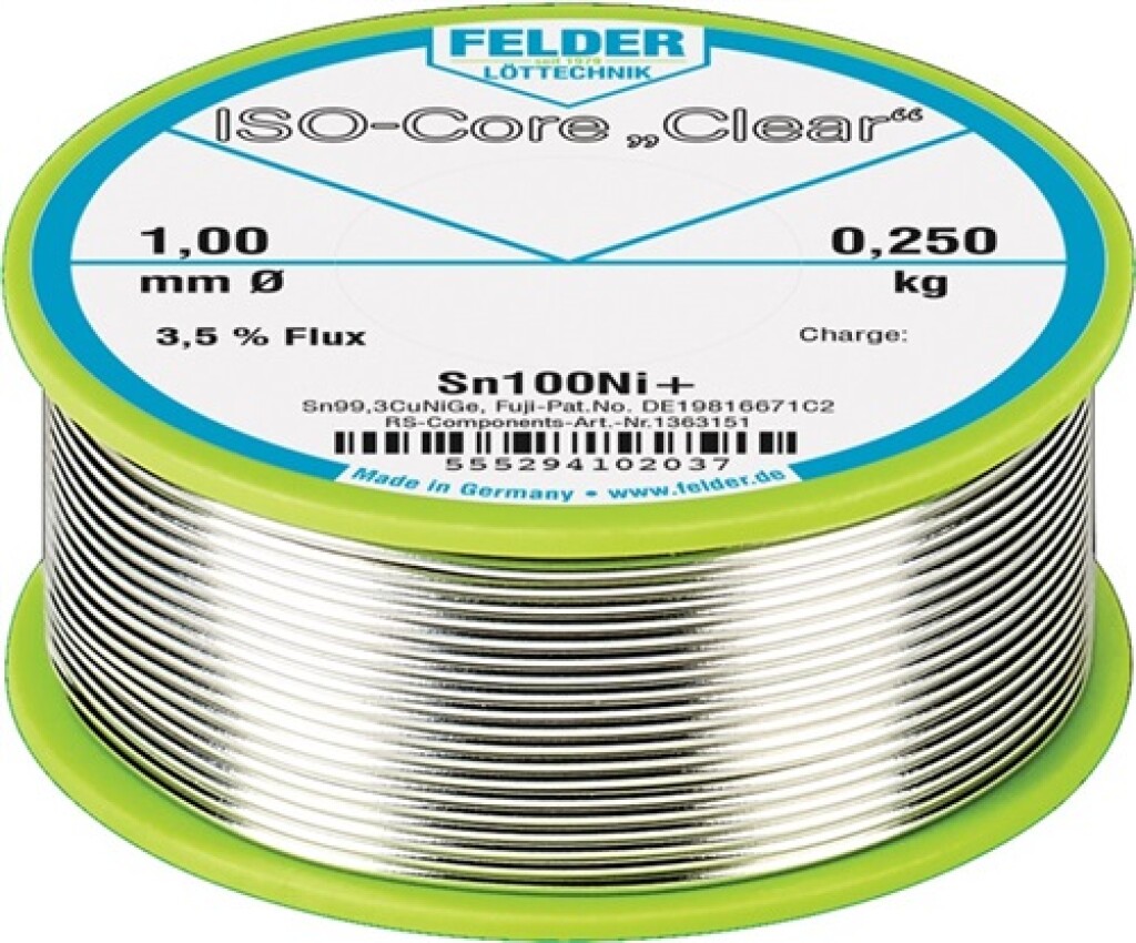 FELDER Soldeerdraad ISO-Core® Clear 250 g 1 mm Sn100Ni+