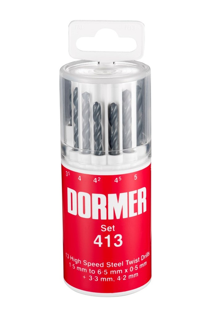 A191413 Dormer DIN338 HSS Spiraalborenset A100 nr.413 Stoomontlaten 13-dlg 1,5 t/m 6,5mm 0,5 oplopend, 3,3 en 4,2mm