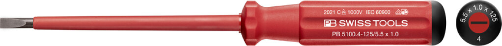 PB 5100.4-125/5,5 PB SWISS TOOLS Classic VDE schroevendraaier zaagsnede 5,5x125mm, volledig geïsoleerd tot 1000VAC / 1500VDC 
