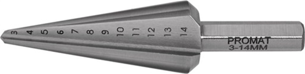 PROMAT Getrapte plaatboren boorbereik 3-14 mm HSS totale lengte 58 mm snedeaantal 2