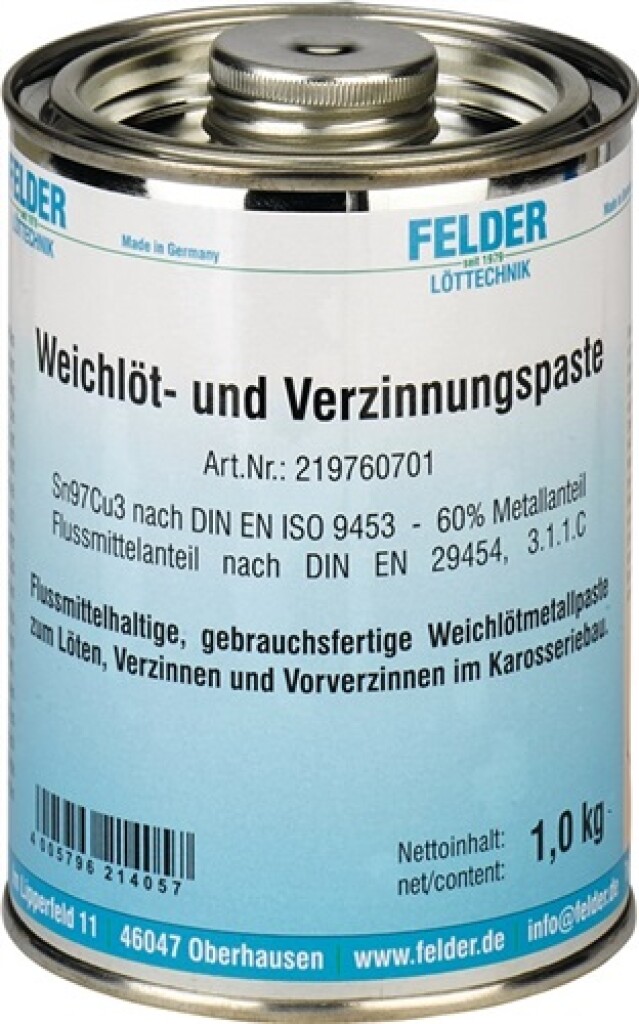 FELDER Zachtsoldeer en vertinningspasta  1 kg 230-250 graden Celsius S-Sn97Cu3