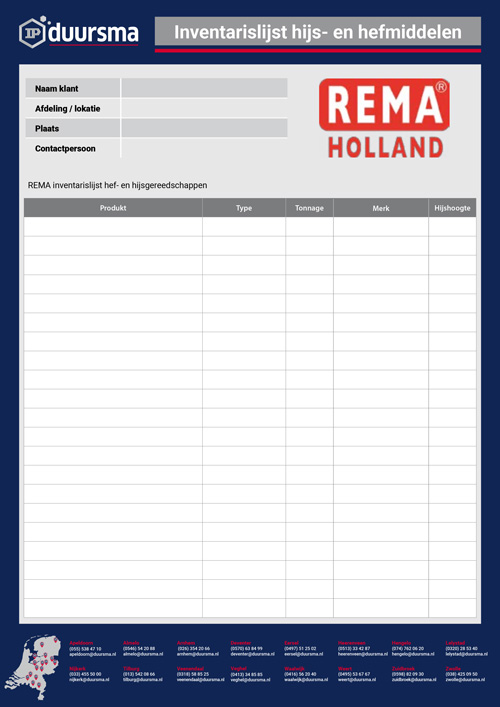 REMA inventarislijst inspectie