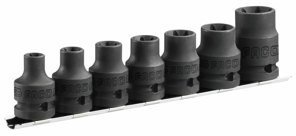 NSTX.J7 FACOM Set van 7 impact-doppen 1/2" Torx® op een rek