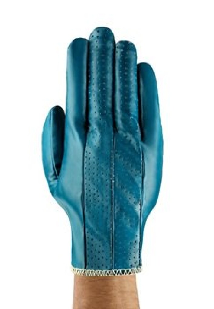 32-125 mt.7 Hynit Ansell Handschoenen blauw mt.7 Geïmpregneerde nitrillaag op interlock voering