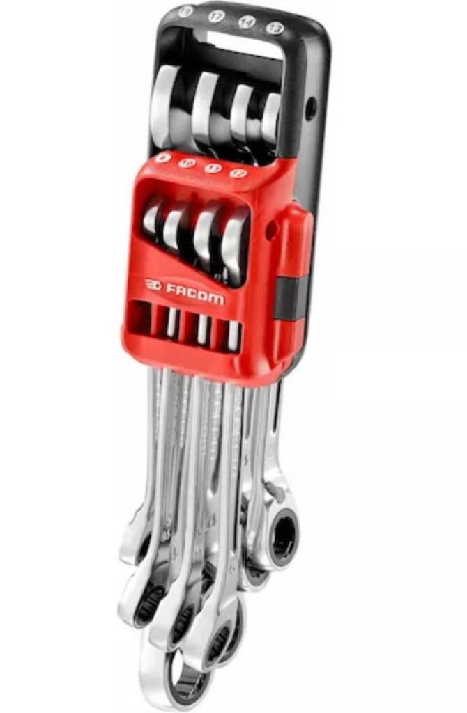 467B.JP8PB Facom set anti-slip ringratel-steeksleutels, in houder 8 delig