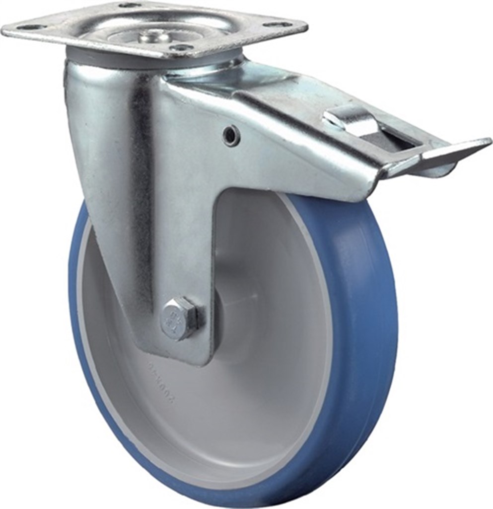 Zwenkwiel wiel-d. 100 mm draagvermogen 125 kg plaat L104xB80mm verf wiel blauw