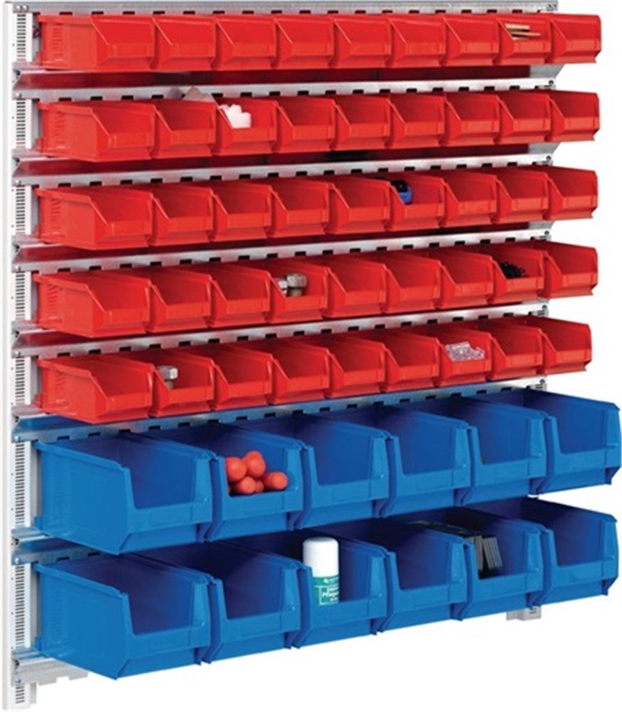 Magazijnbakset  met magazijnbakken H1000xB1010xD180mm staal verzinkt 72 x MK5 rood