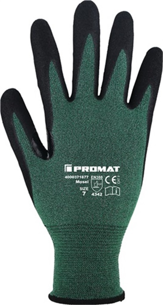 PROMAT Snijbestendige handschoen mosel maat 7 groen/zwart HDPE/glasvezel/nitrilschuim EN 388 10 paar