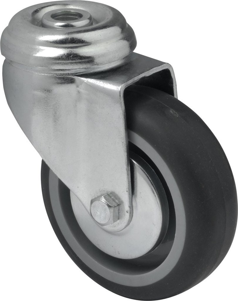 JDPE 0755 1001 Colson Zwenkwiel met centraal gat, Thermoplastisch grijs rubberband