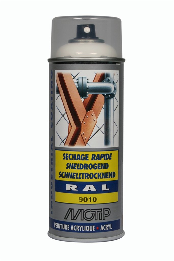 MoTip 07166 Industrial RAL 9010 Helder Wit, sneldrogende lak, spuitbus 400 ml