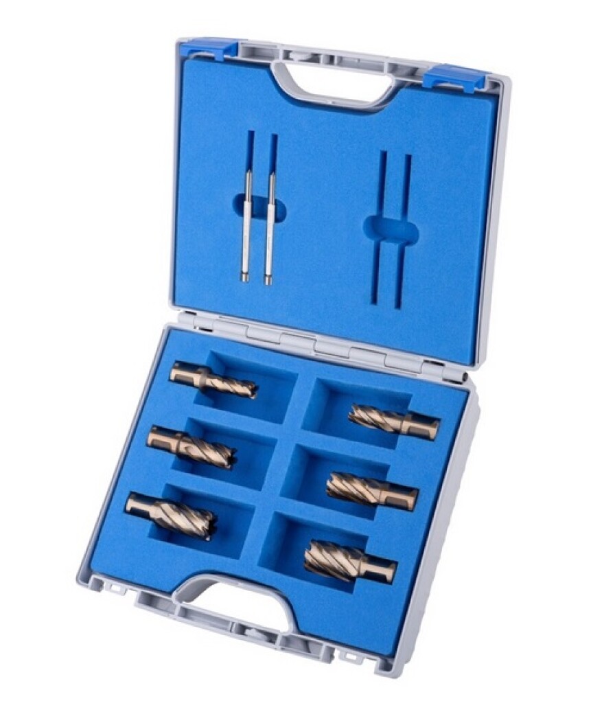 Set HSS-XE kernboren met Nitto/Universeel aansluiting 12,14,16,18,20,22mm +2 x uitwerpstift 6,34x77mm Gold-line