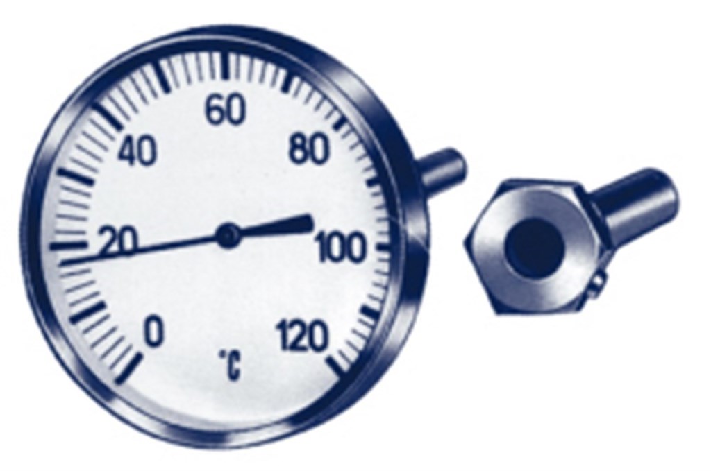 Thermometer 100mm 0-120°C 1/2" achteraansluiting bimetaal