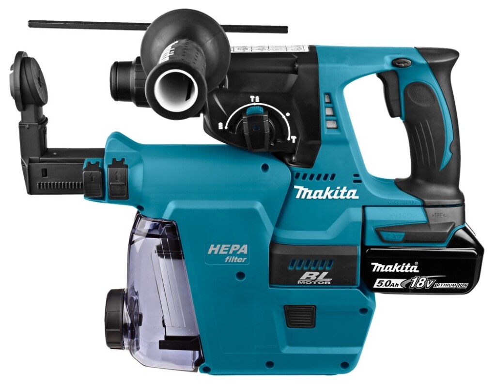 DHR242RTJW Makita 18V Combihamer 5,0 Ah accu (2 st), snellader, stofafzuiging, in Mbox