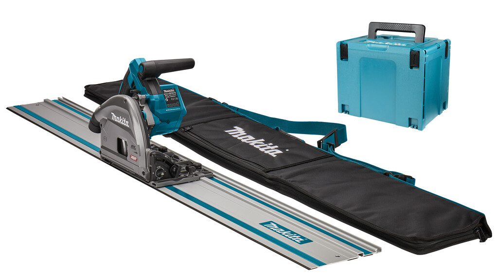 SP001GZ04 Makita 40V Max Invalcirkelzaag 165mm Zonder accu's en lader, in Mbox met AWS zender, geleiderail 1500 mm (1 st) en tas