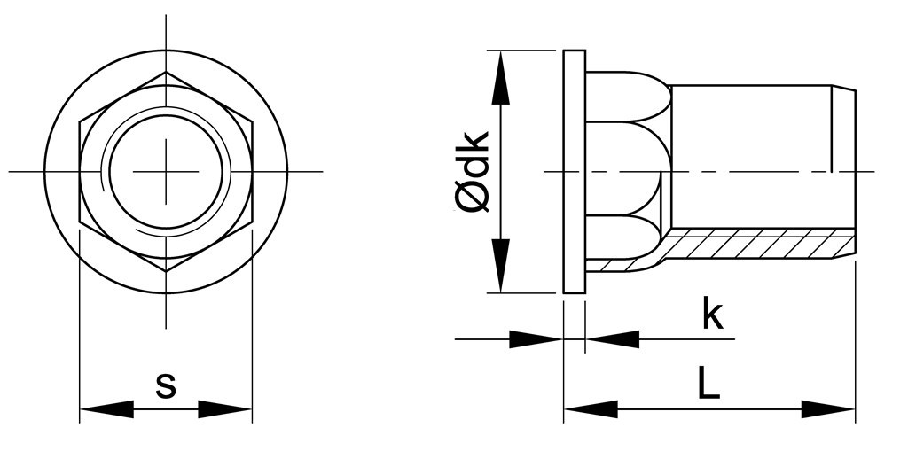 4 ORCSH 30 Staal ELVZ Blindklinkmoer lage verzonkenkop open zeskante schacht